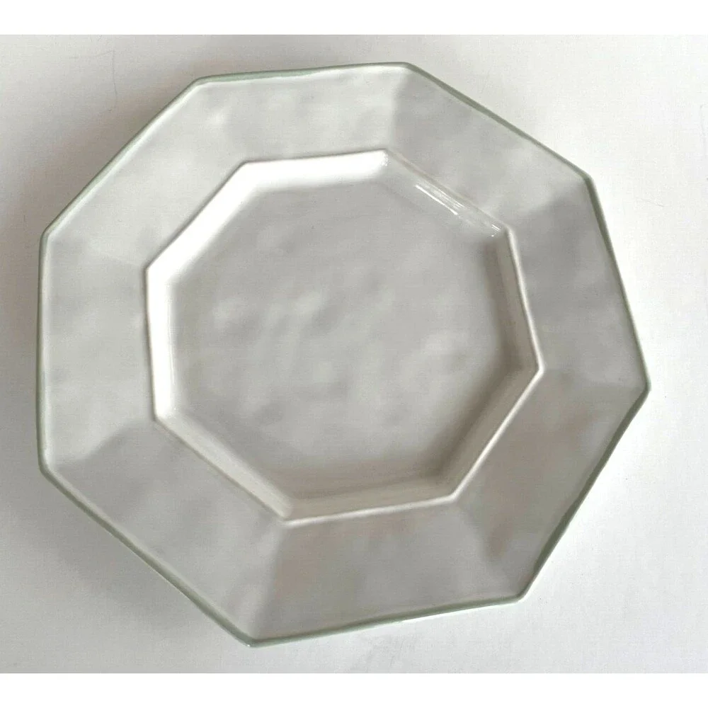 Juliska Petit Singe 9” Plate Octavia Whitewash Cucumber Trim Octagon Set of 3